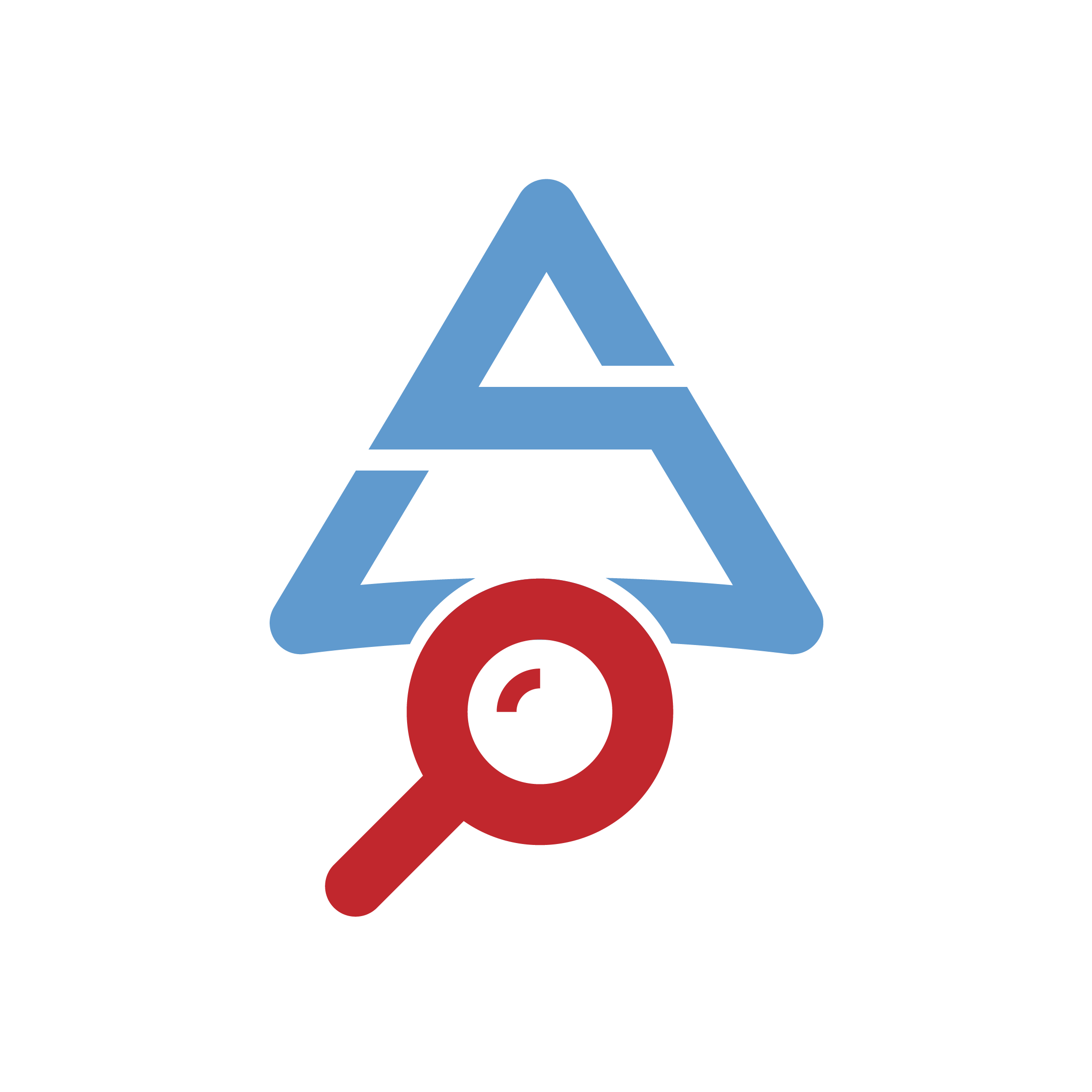Triangle Skeptics logo – Stylized blue capital letter S in triangle motif with red magnifying glass motif